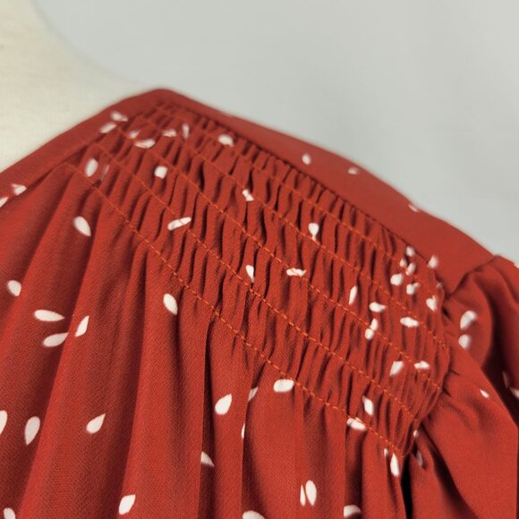 Monday Fun SS Split Neck Blouse With White Ditzy Speckle Print Rust Size 2X - Picture 8 of 12